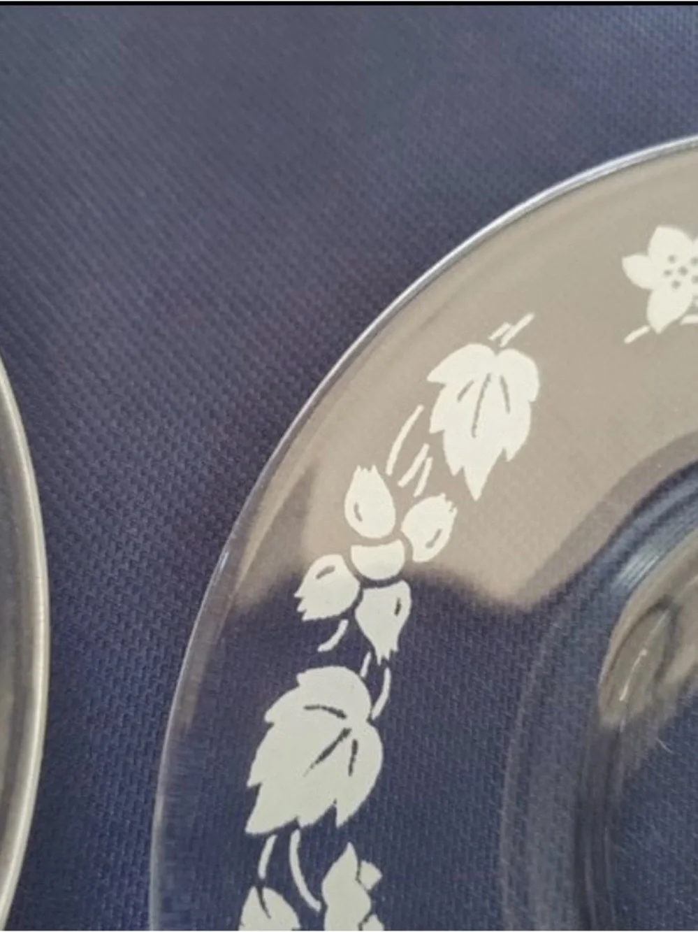 Vintage Pyrex Clear Glass Saucer with White Floral Border -Gooseberry pattern
